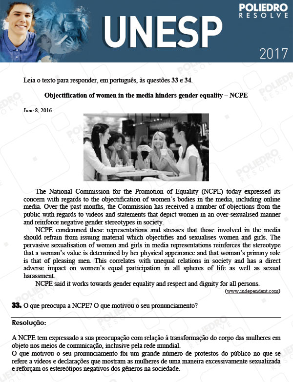 Dissertativa 33 - 2ª Fase - Unesp 2017