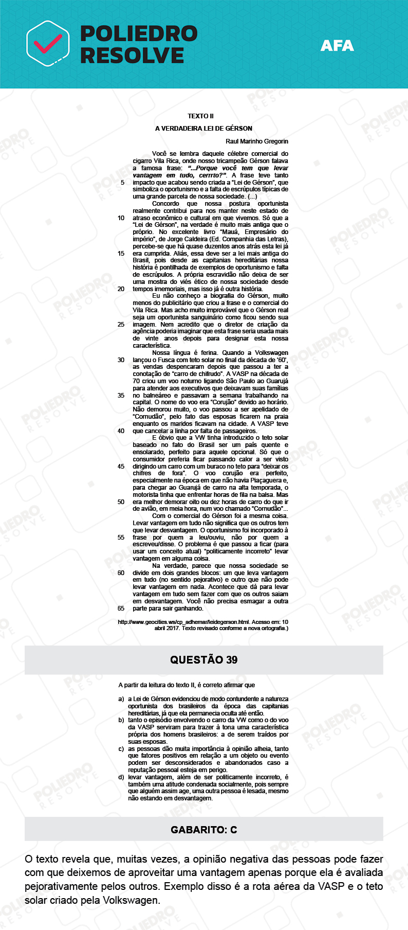 Questão 39 - Prova Tipo A - AFA 2022