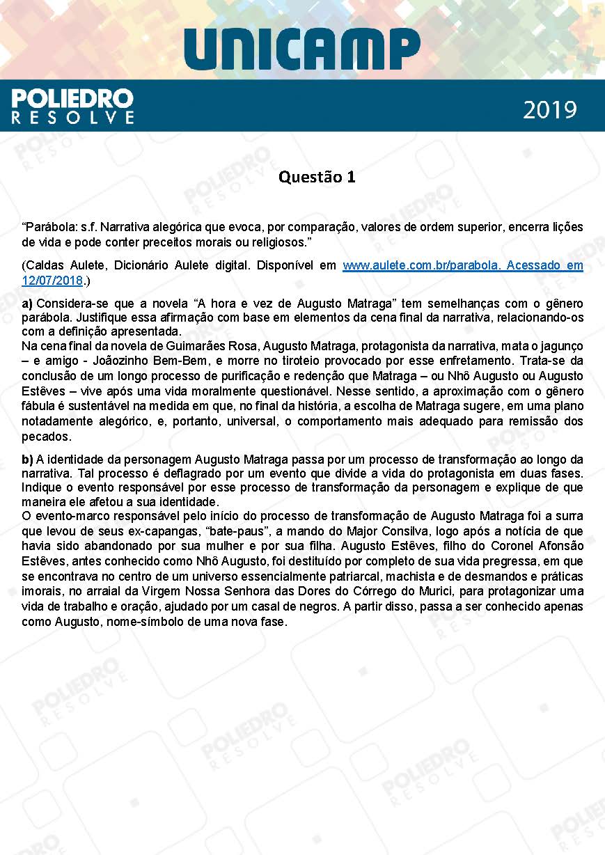 Dissertativa 1 - 2ª Fase - 1º Dia - Unicamp 2019