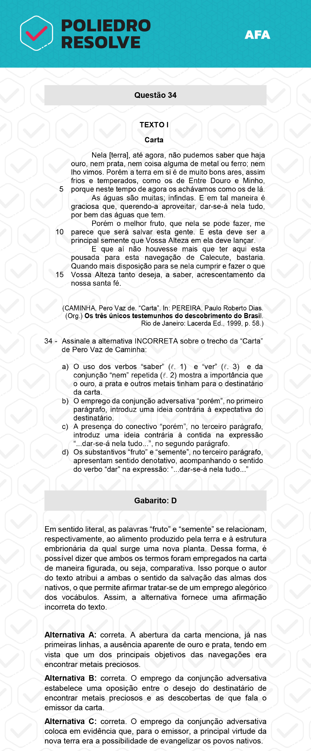 Questão 34 - Prova Tipo A - AFA 2023