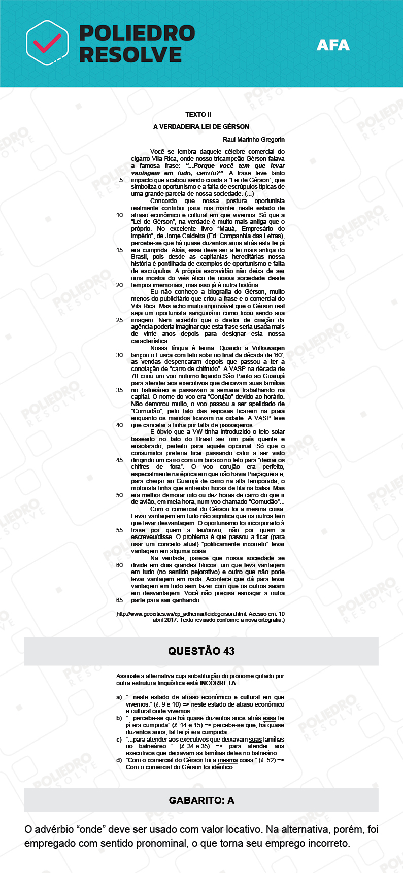 Questão 43 - Prova Tipo A - AFA 2022