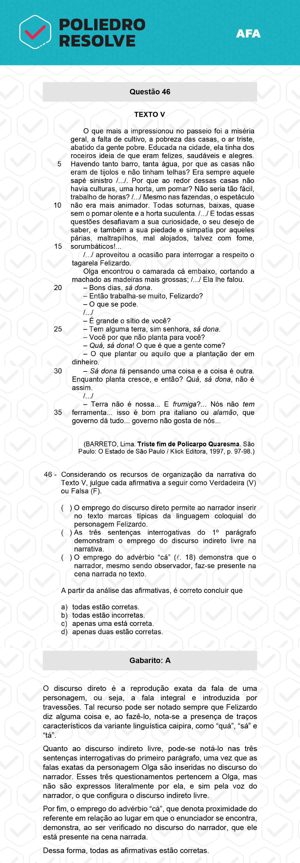 Questão 46 - Prova Tipo A - AFA 2023