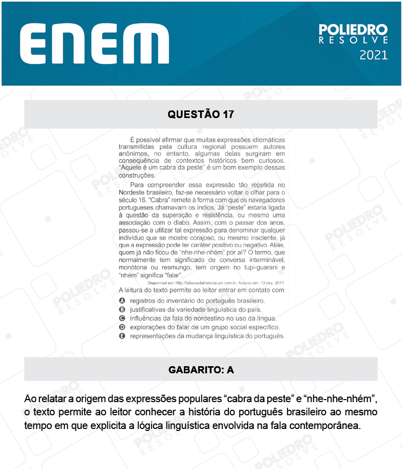 Questão 17 - 1º DIA - Prova Amarela - ENEM 2020