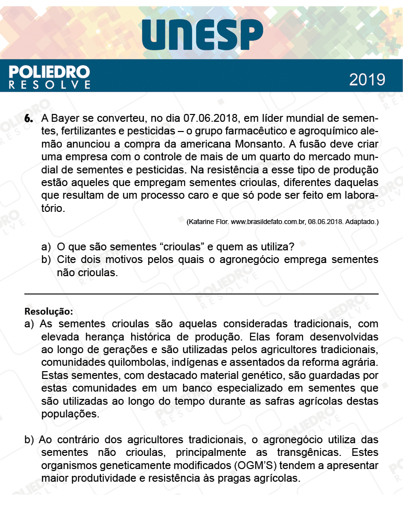 Dissertativa 6 - 2ª Fase - 1º Dia - Unesp 2019