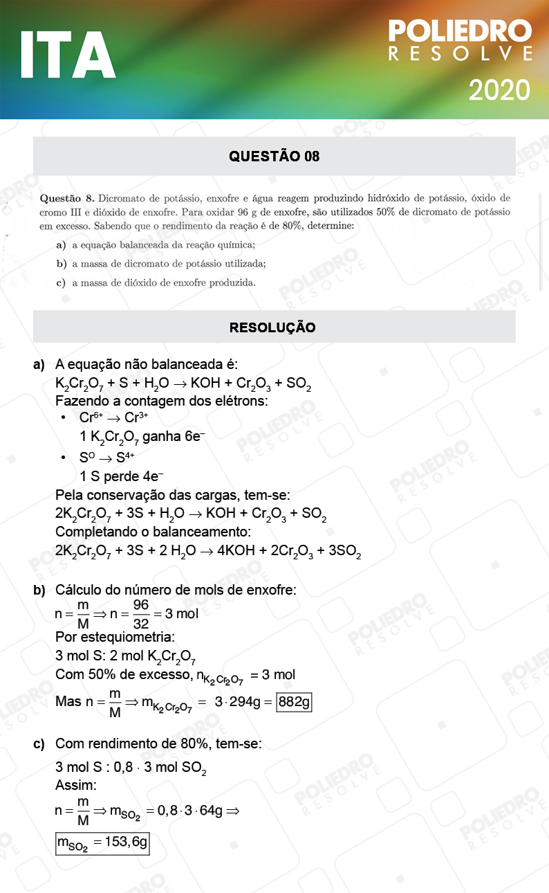 Dissertativa 8 - 2ª Fase - 1º Dia - Mat / Quí - ITA 2020