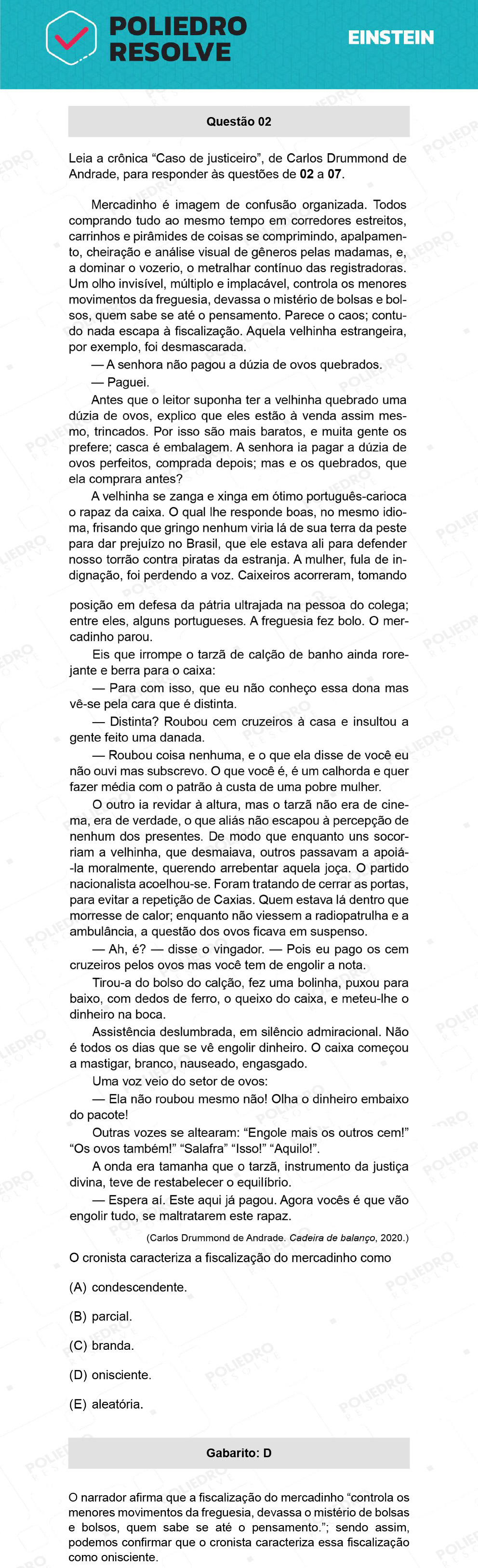 Questão 2 - Fase única - EINSTEIN 2022