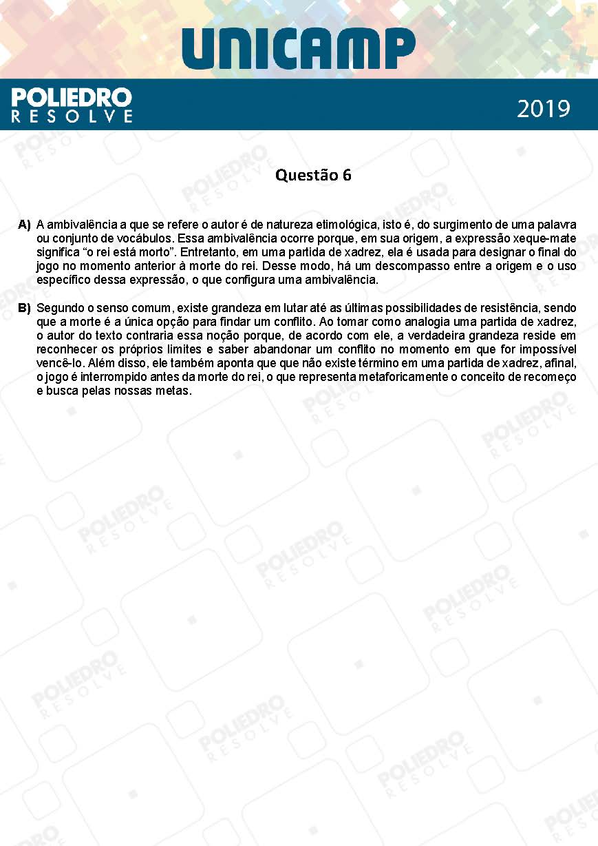 Dissertativa 6 - 2ª Fase - 1º Dia - Unicamp 2019