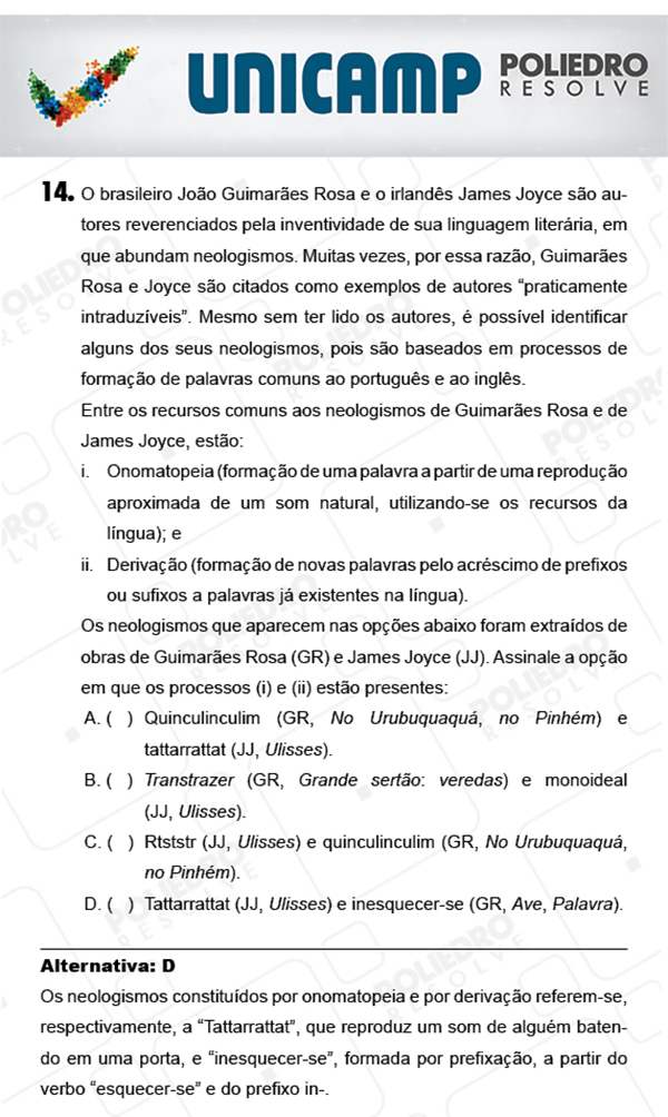 Questão 14 - 1ª Fase - PROVA Q - UNICAMP 2018