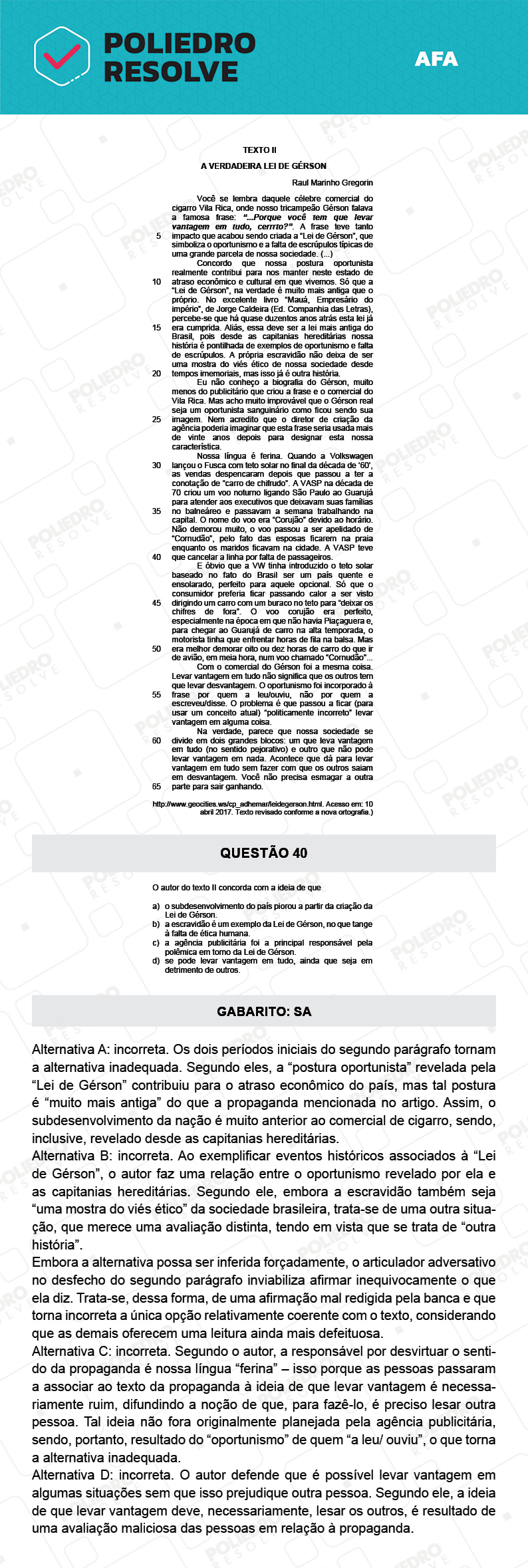 Questão 40 - Prova Tipo A - AFA 2022