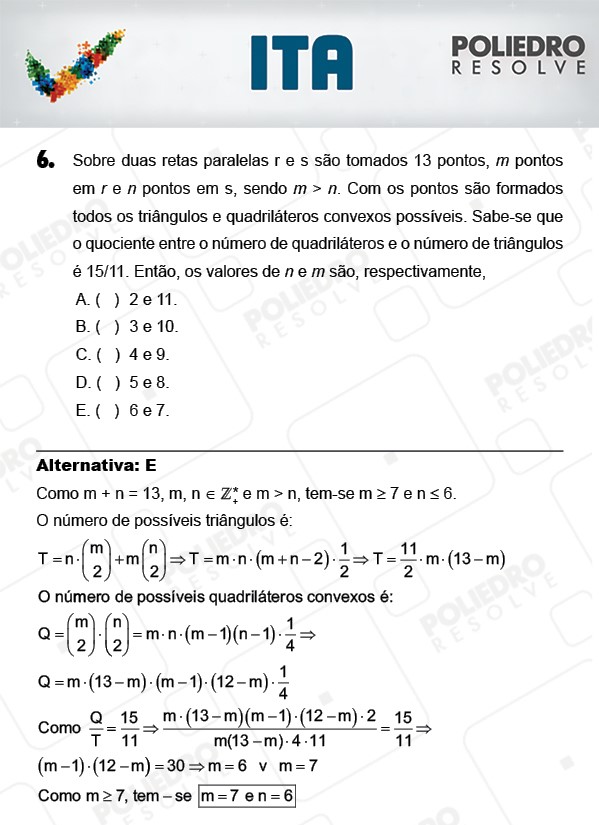 Questão 6 - Matemática - ITA 2018