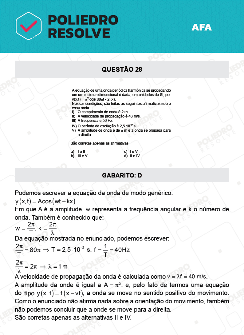 Questão 28 - Prova Tipo A - AFA 2022