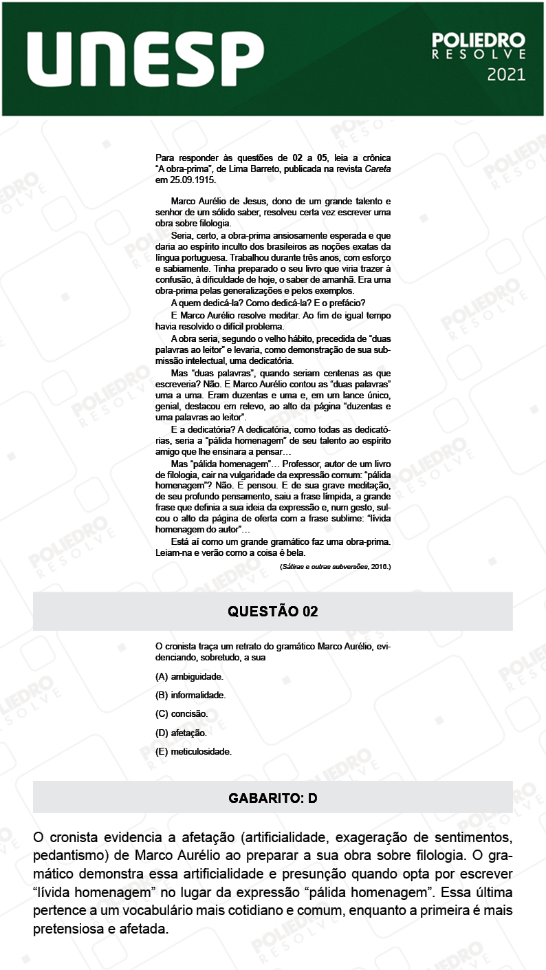 Questão 2 - 1ª Fase - 2º Dia - UNESP 2021