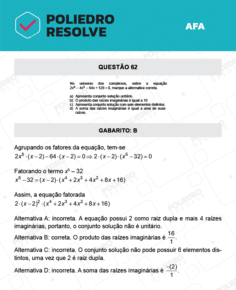 Questão 62 - Prova Tipo A - AFA 2022