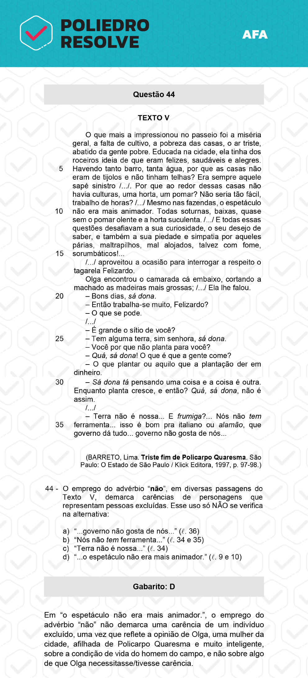 Questão 44 - Prova Tipo A - AFA 2023