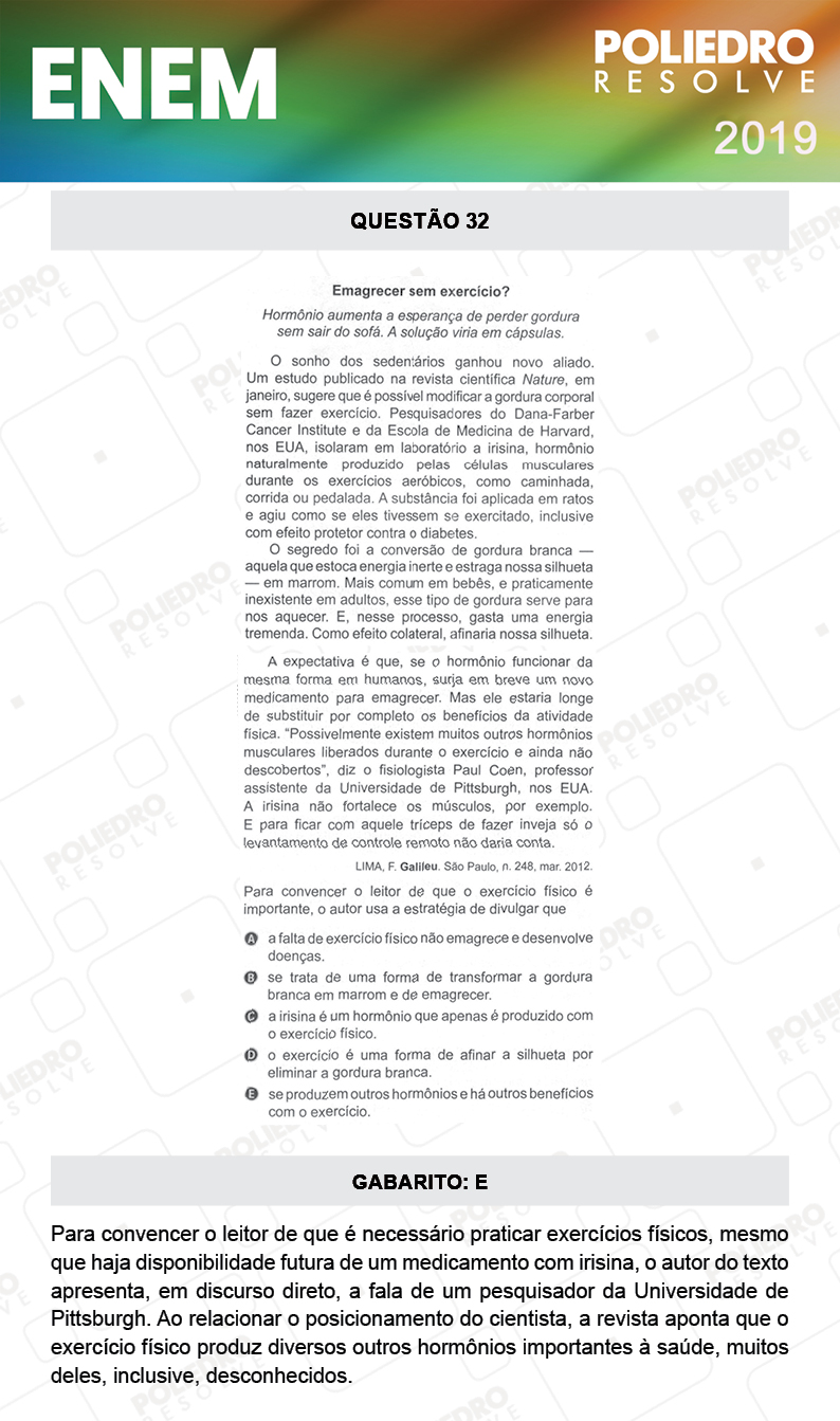 Questão 32 - 1º DIA - PROVA AZUL - ENEM 2019