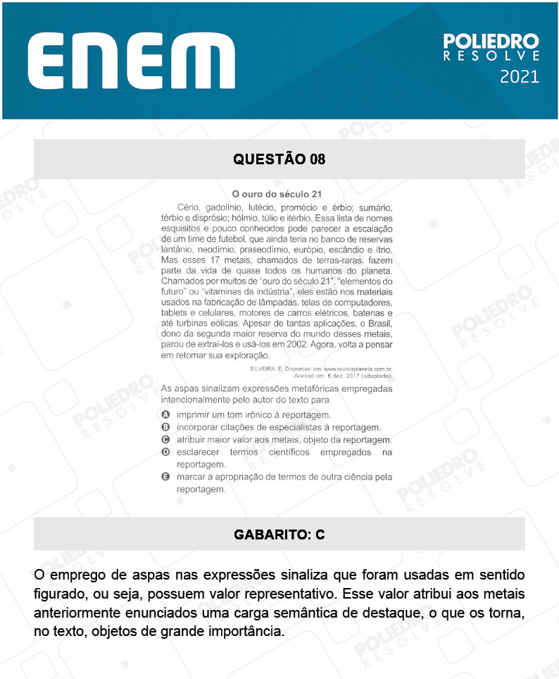 Questão 8 - 1º DIA - Prova Branca - ENEM 2020