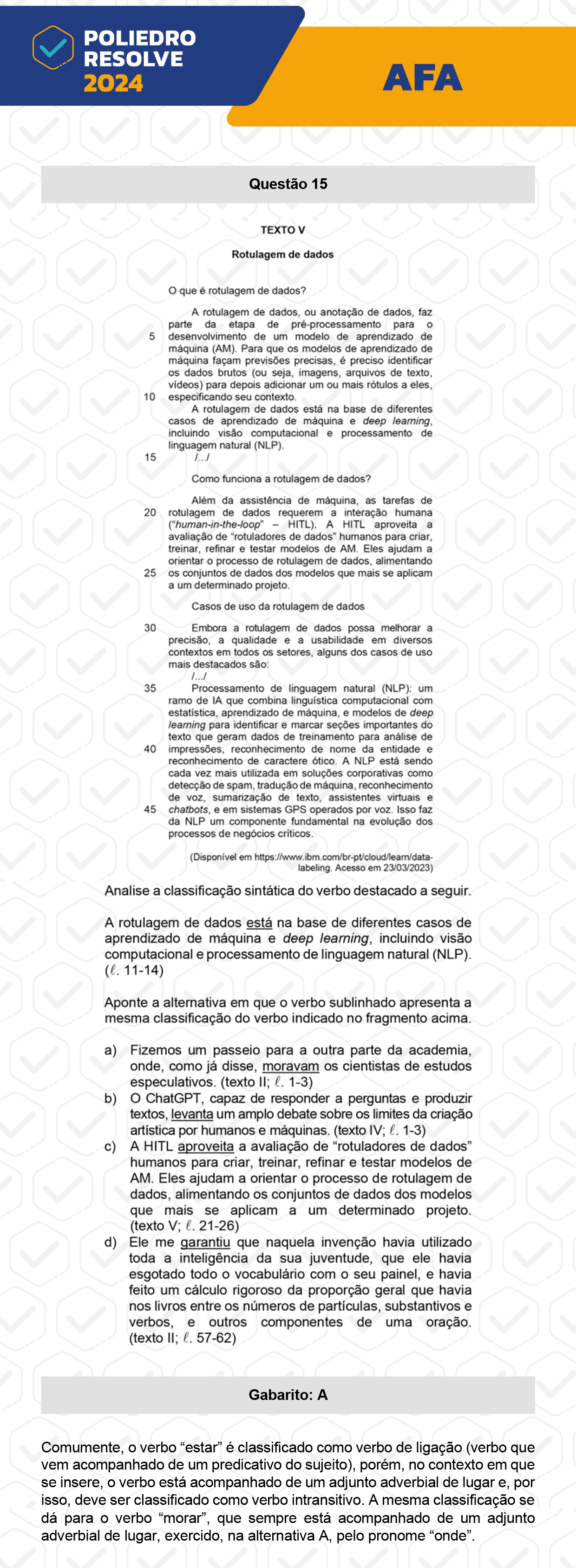 Questão 15 - Prova Tipo A - AFA 2024
