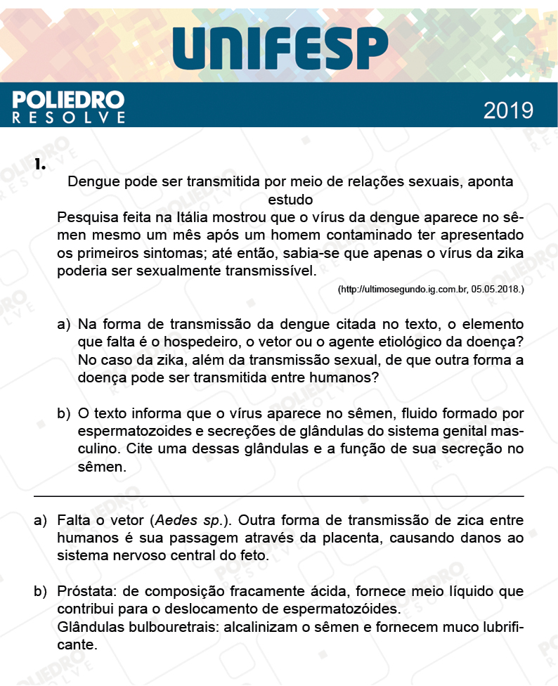 Dissertativa 1 - Fase única - 2º Dia - Unifesp 2019