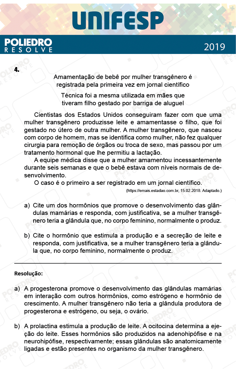 Dissertativa 4 - Fase única - 2º Dia - Unifesp 2019