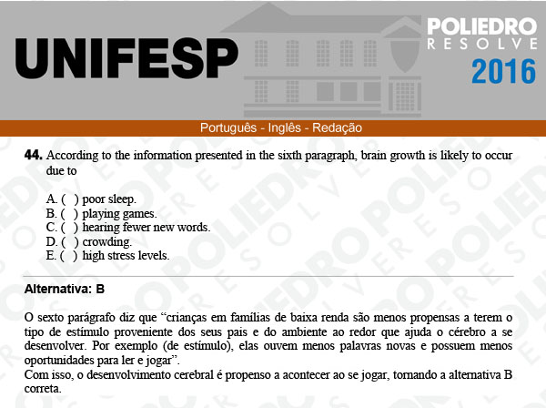 Questão 44 - Línguas - UNIFESP 2016