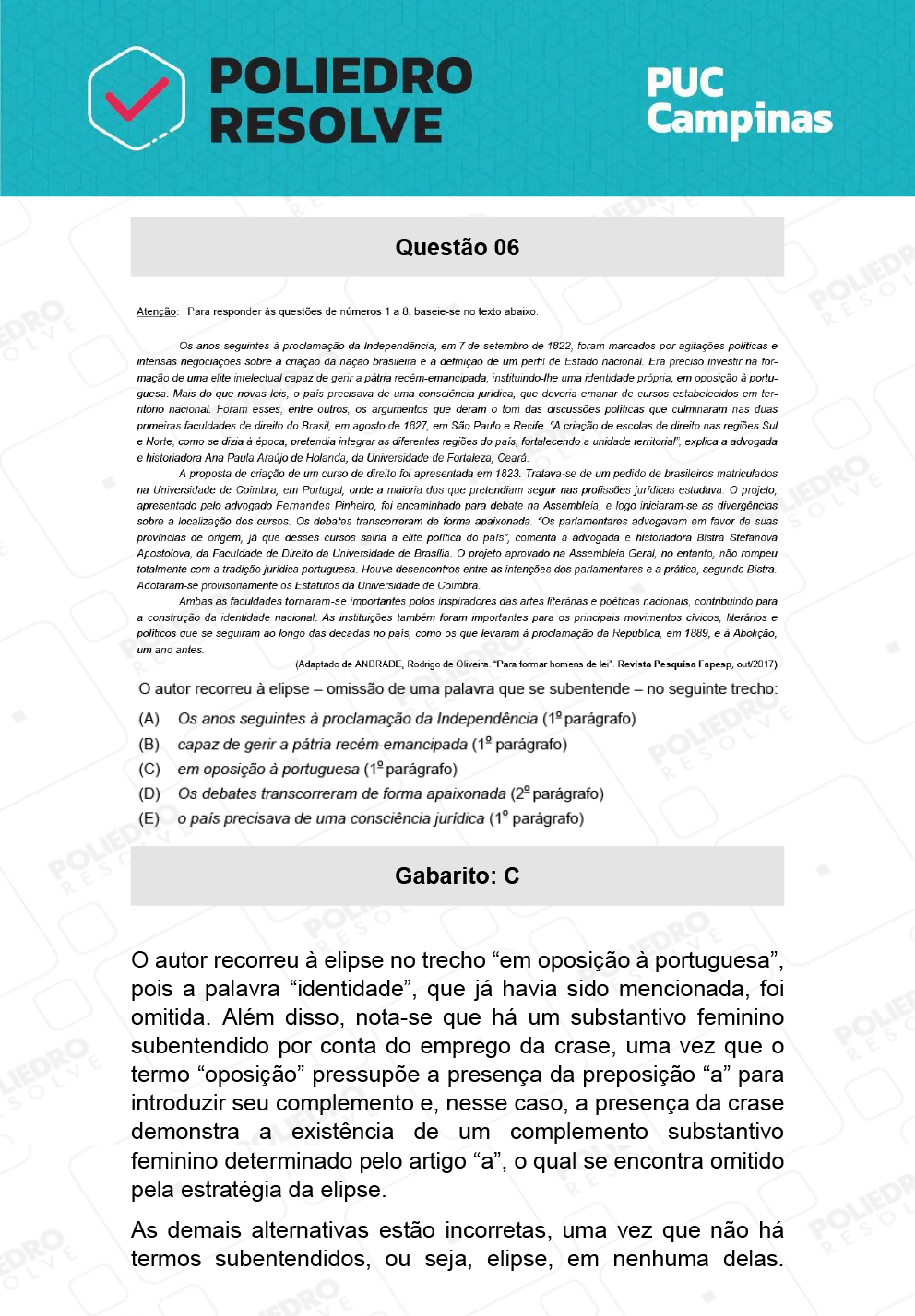 Questão 6 - Demais cursos - PUC-Campinas 2022