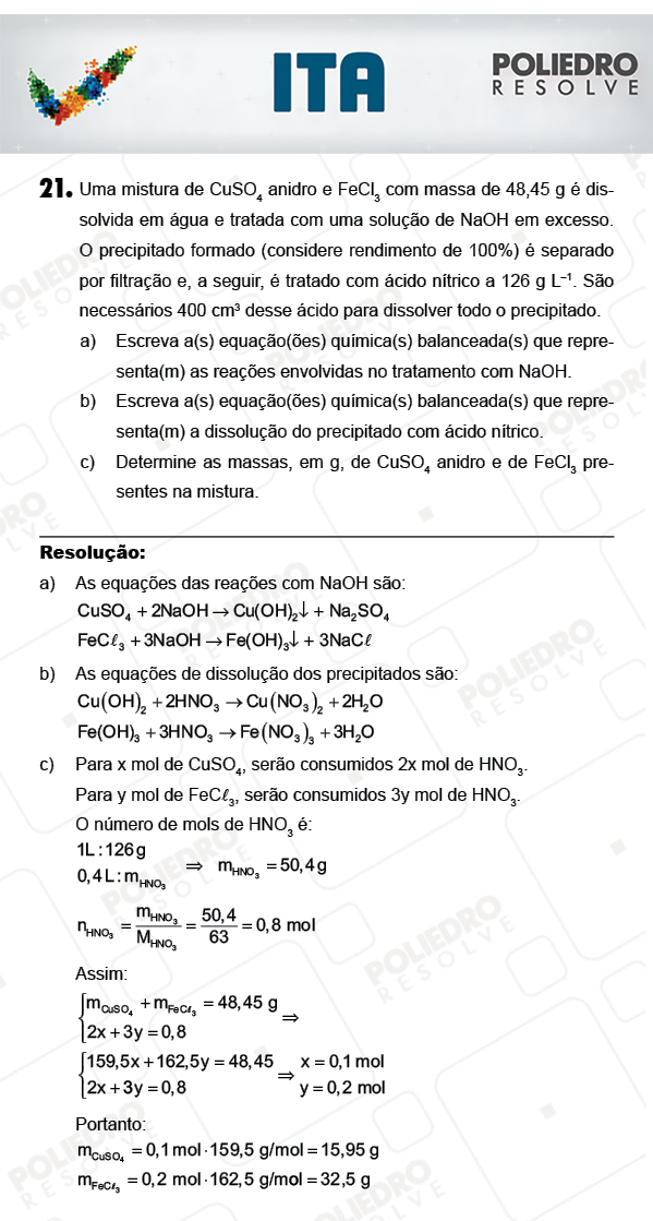 Dissertativa 21 - Química - ITA 2018