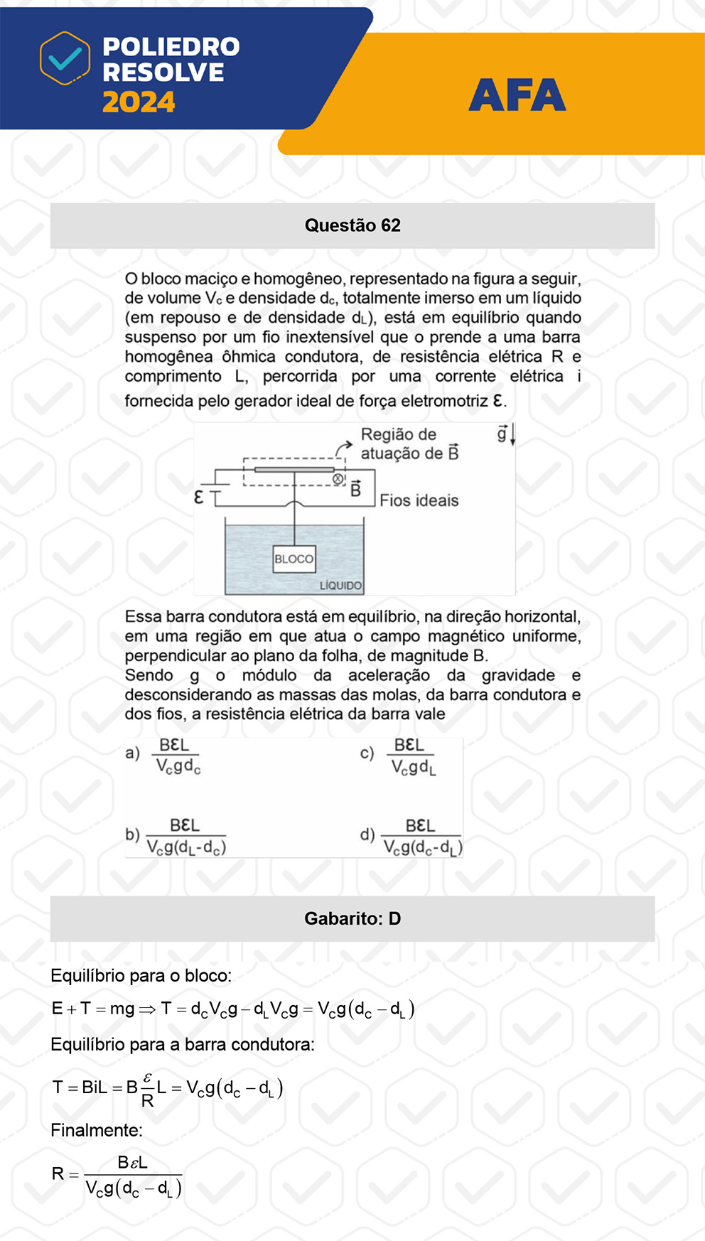 Questão 62 - Prova Tipo A - AFA 2024