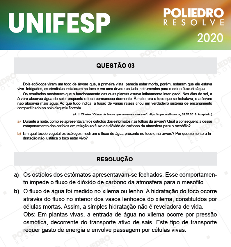 Dissertativa 3 - Fase única - 2º Dia - Unifesp 2020