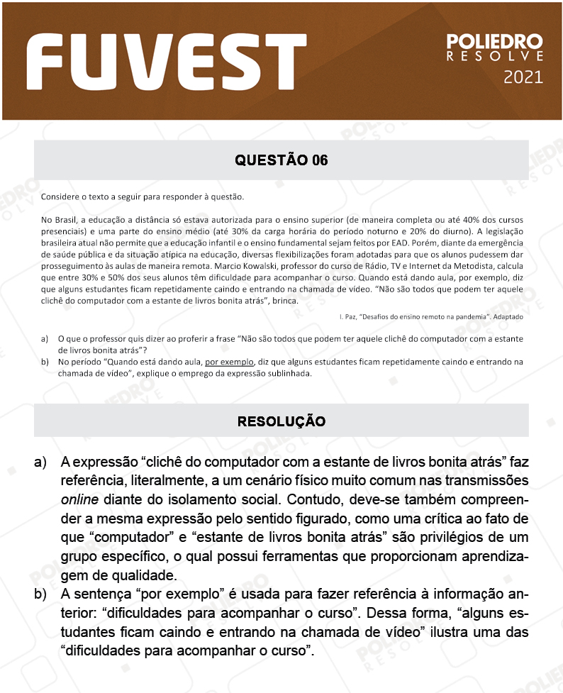 Dissertativa 6 - 2ª Fase - 1º Dia - Fuvest 2021