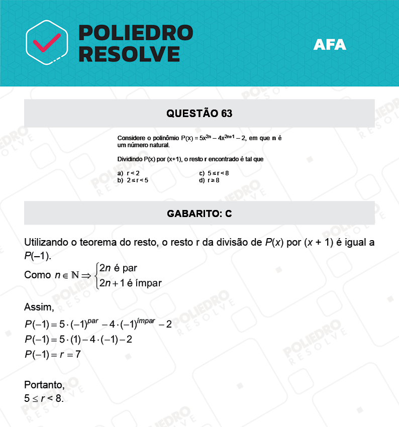 Questão 63 - Prova Tipo A - AFA 2022