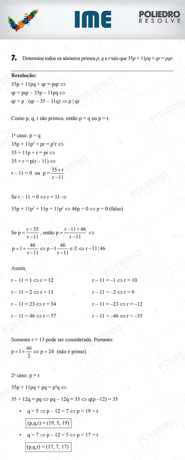 Dissertativa 7 - Matemática - IME 2018