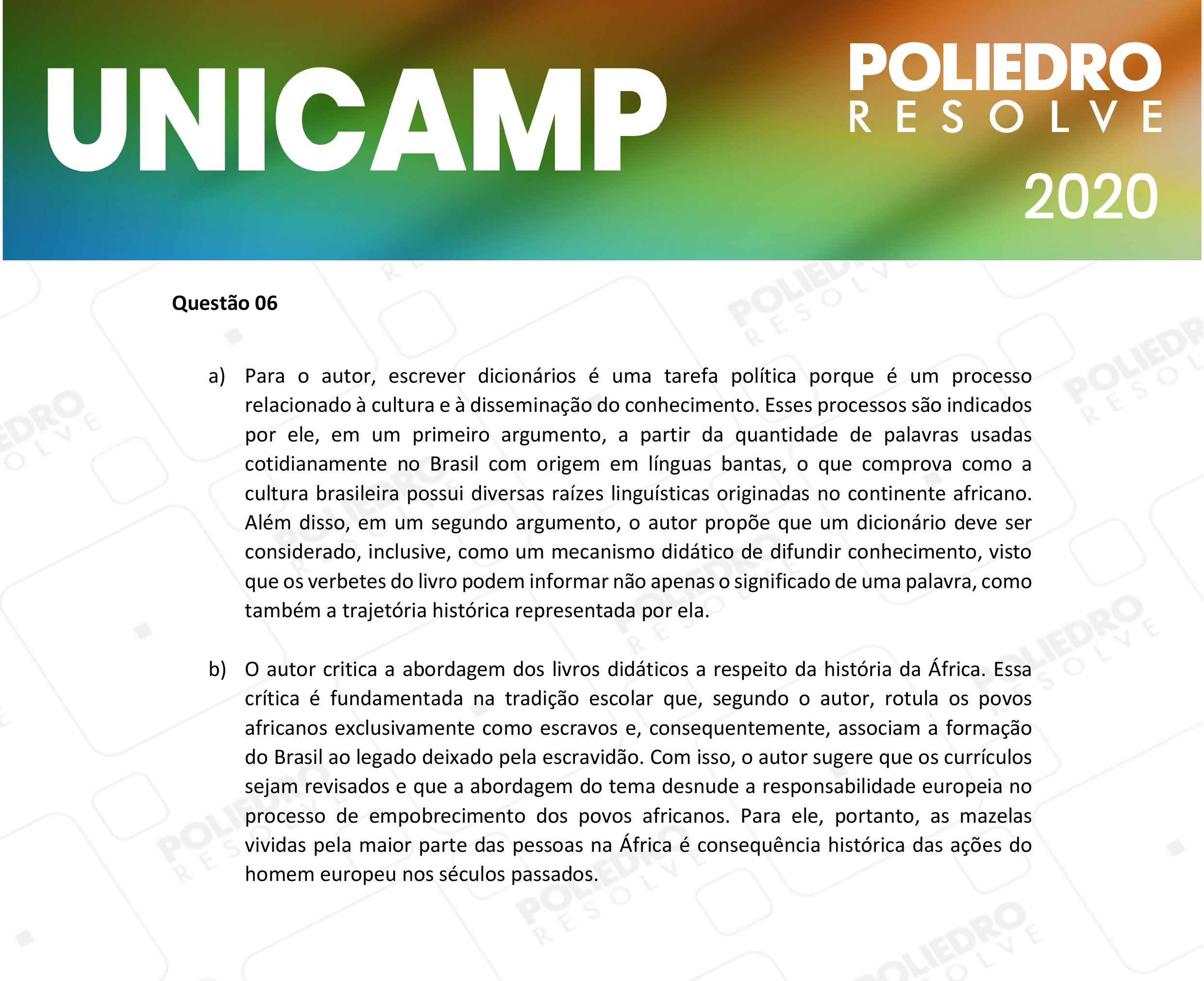 Dissertativa 6 - 2ª Fase - 1º Dia - Unicamp 2020