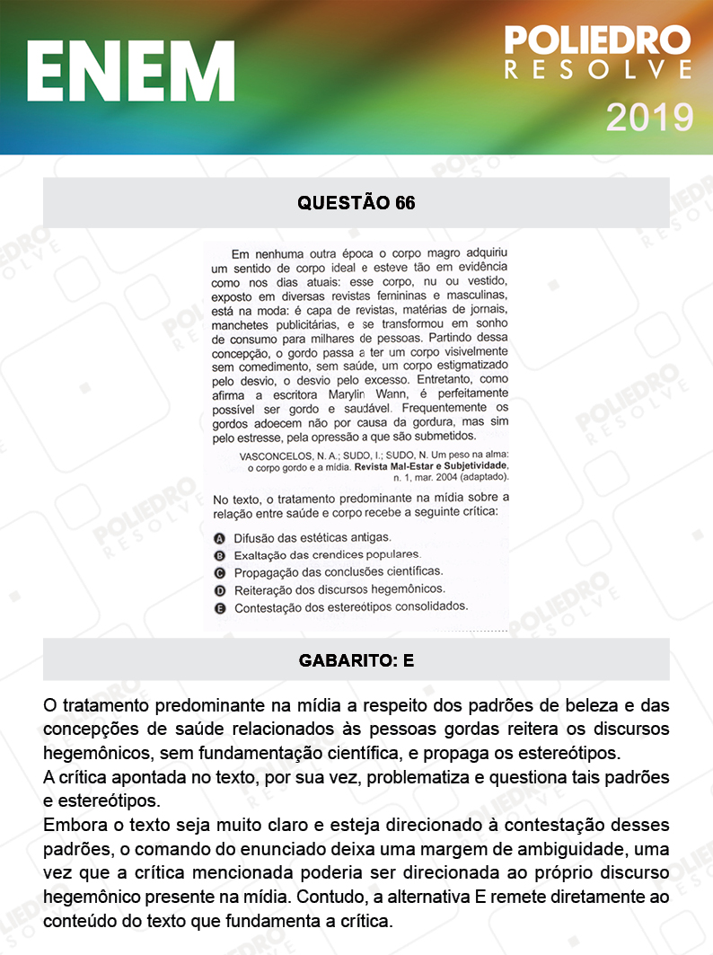 Questão 66 - 1º DIA - PROVA AMARELA - ENEM 2019