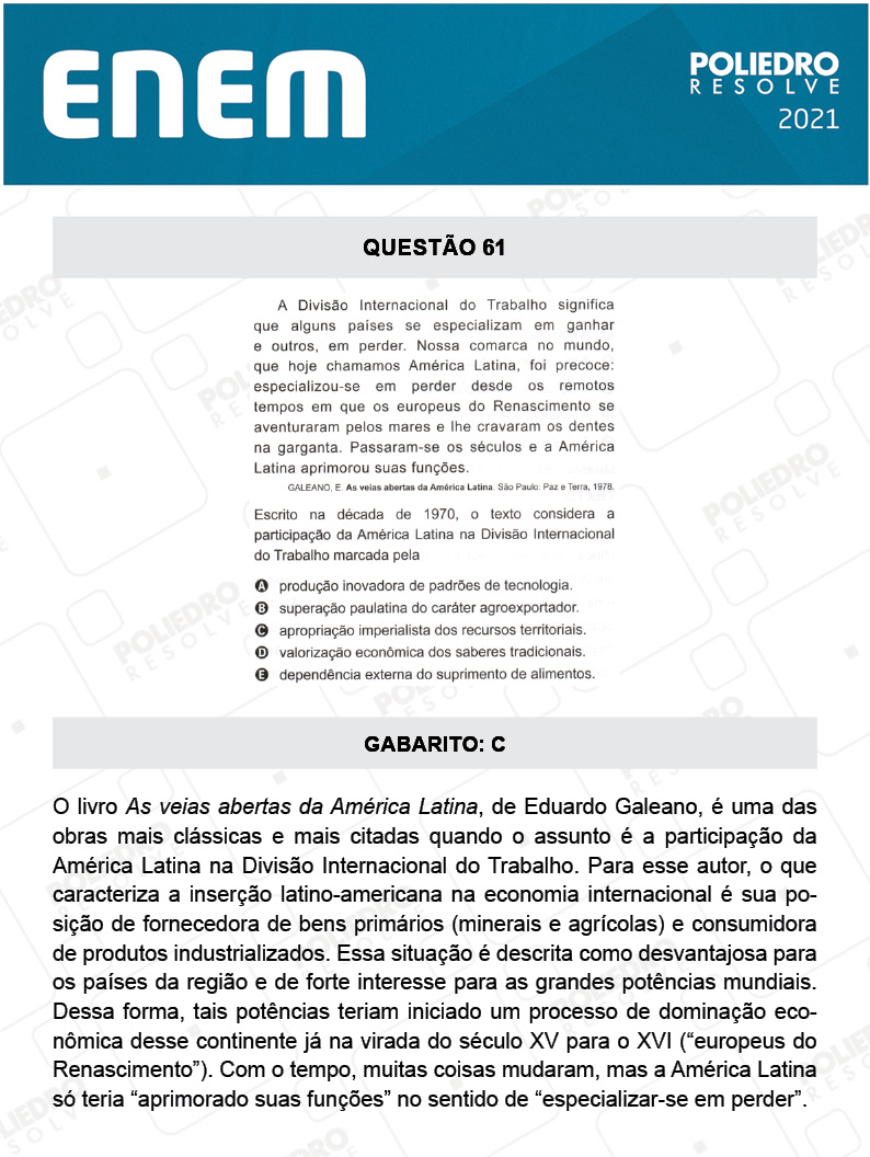 Questão 61 - 1º DIA - Prova Azul - ENEM 2020
