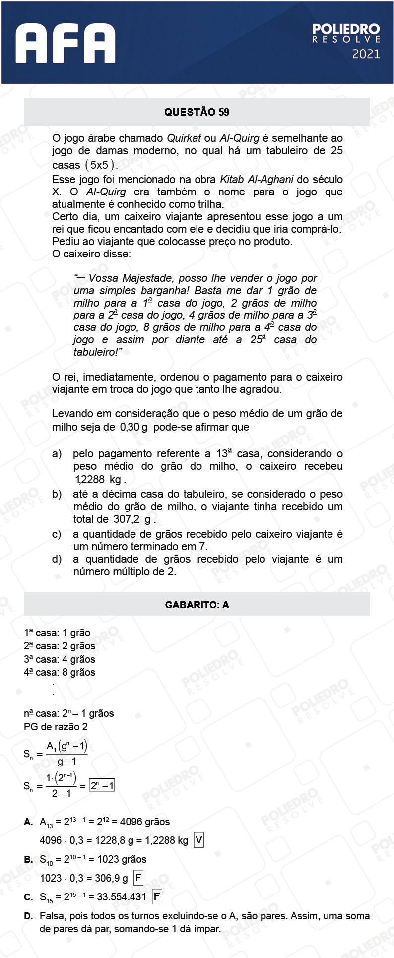 Questão 59 - Prova Tipo A - AFA 2021