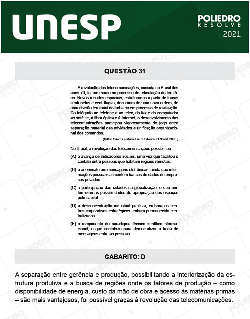 Questão 31 - 2ª Fase - UNESP 2021