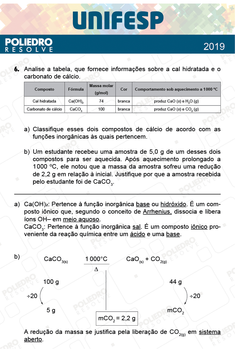 Dissertativa 6 - Fase única - 2º Dia - Unifesp 2019