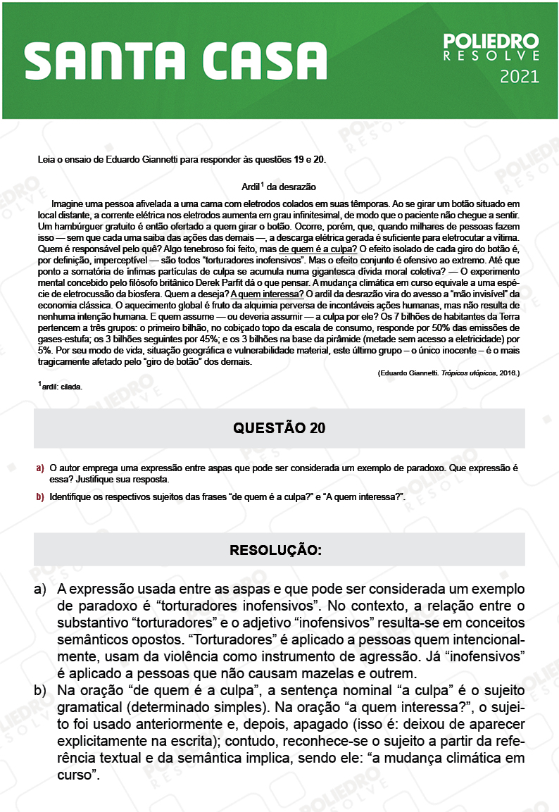 Dissertativa 20 - 2º Dia - Santa Casa 2021