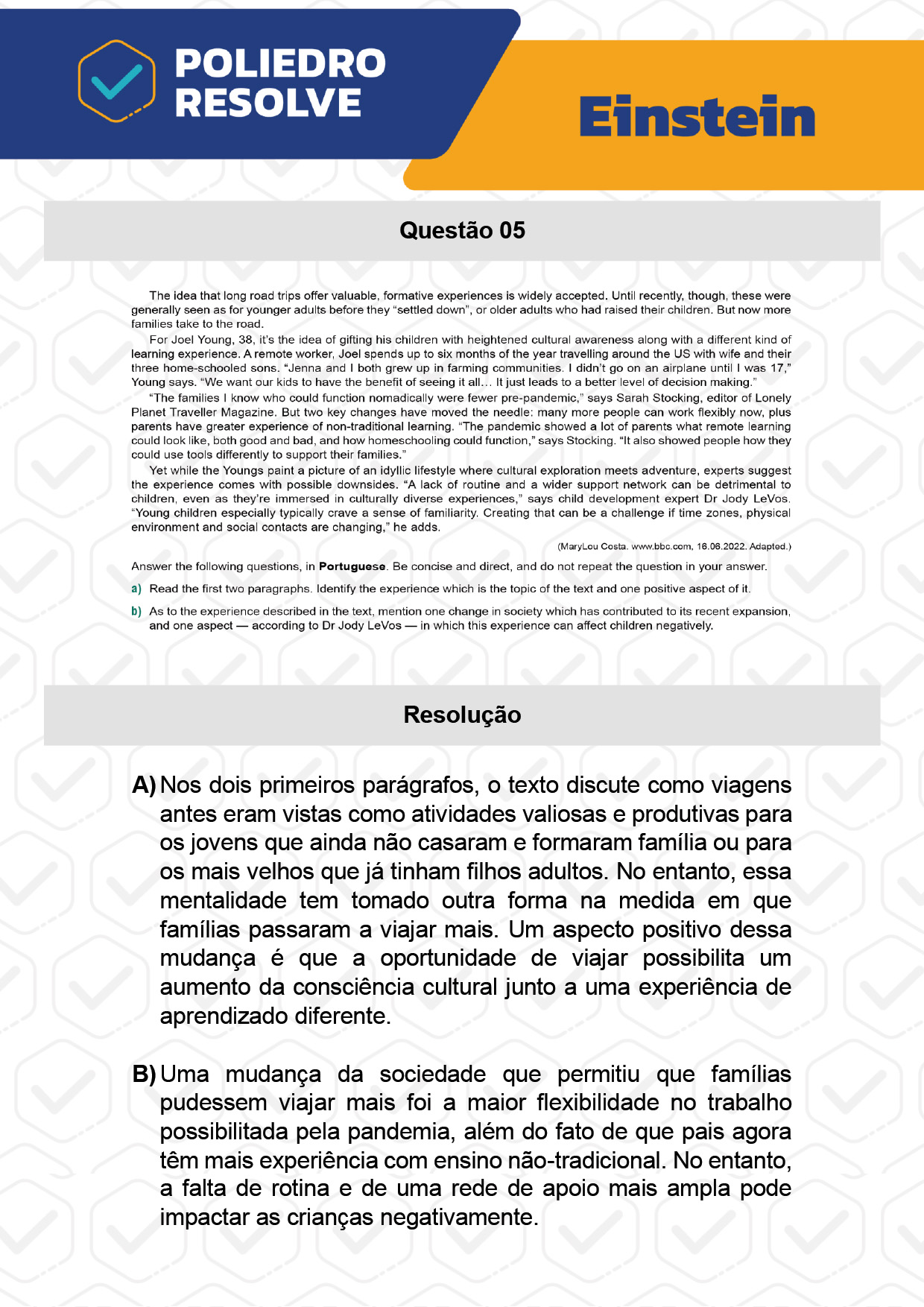 Dissertativa 5 - Fase única - Einstein 2023