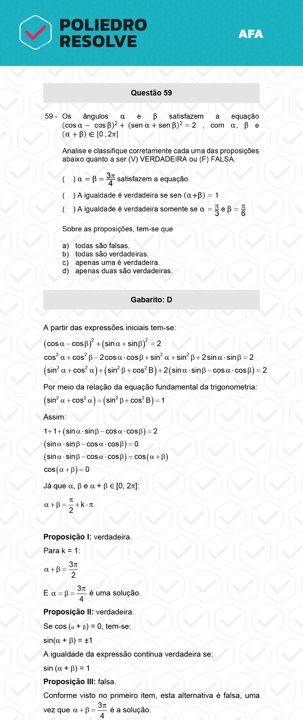 Questão 59 - Prova Tipo A - AFA 2023