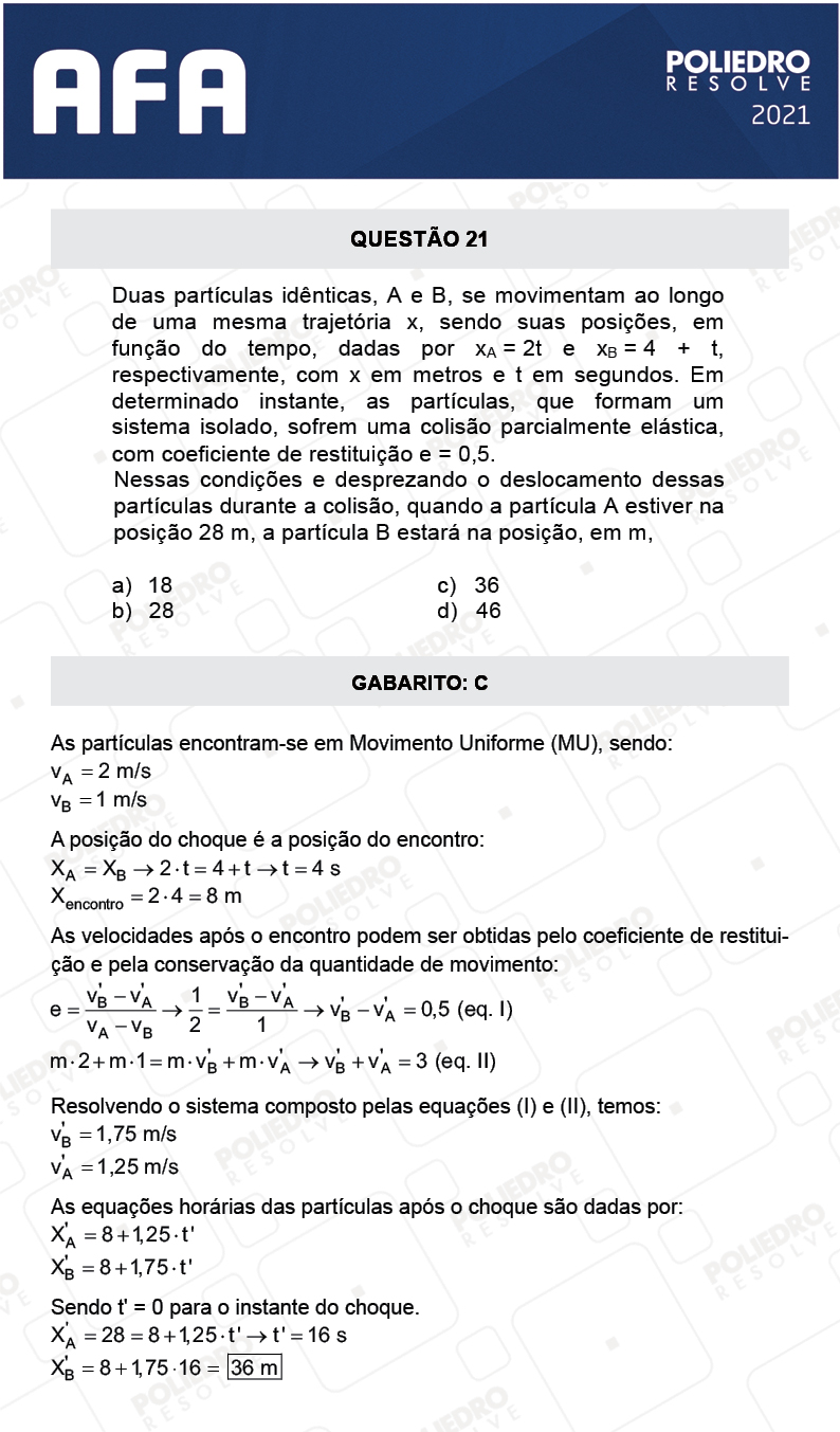 Questão 21 - Prova Tipo A - AFA 2021