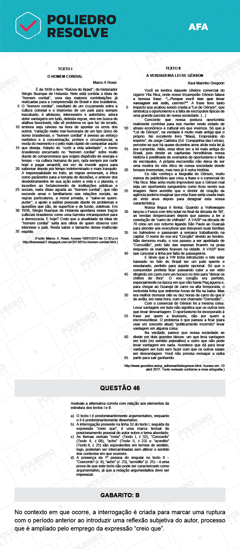 Questão 46 - Prova Tipo A - AFA 2022