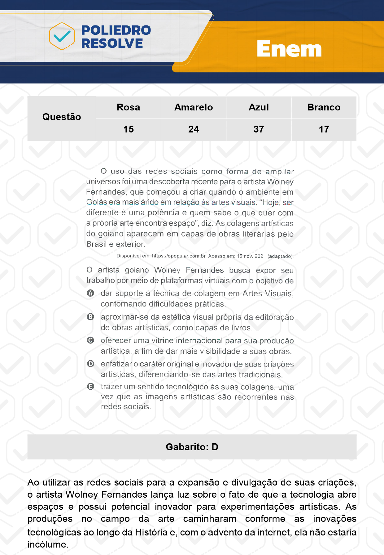 Questão 15 - 1º Dia - Prova Rosa - ENEM 2023