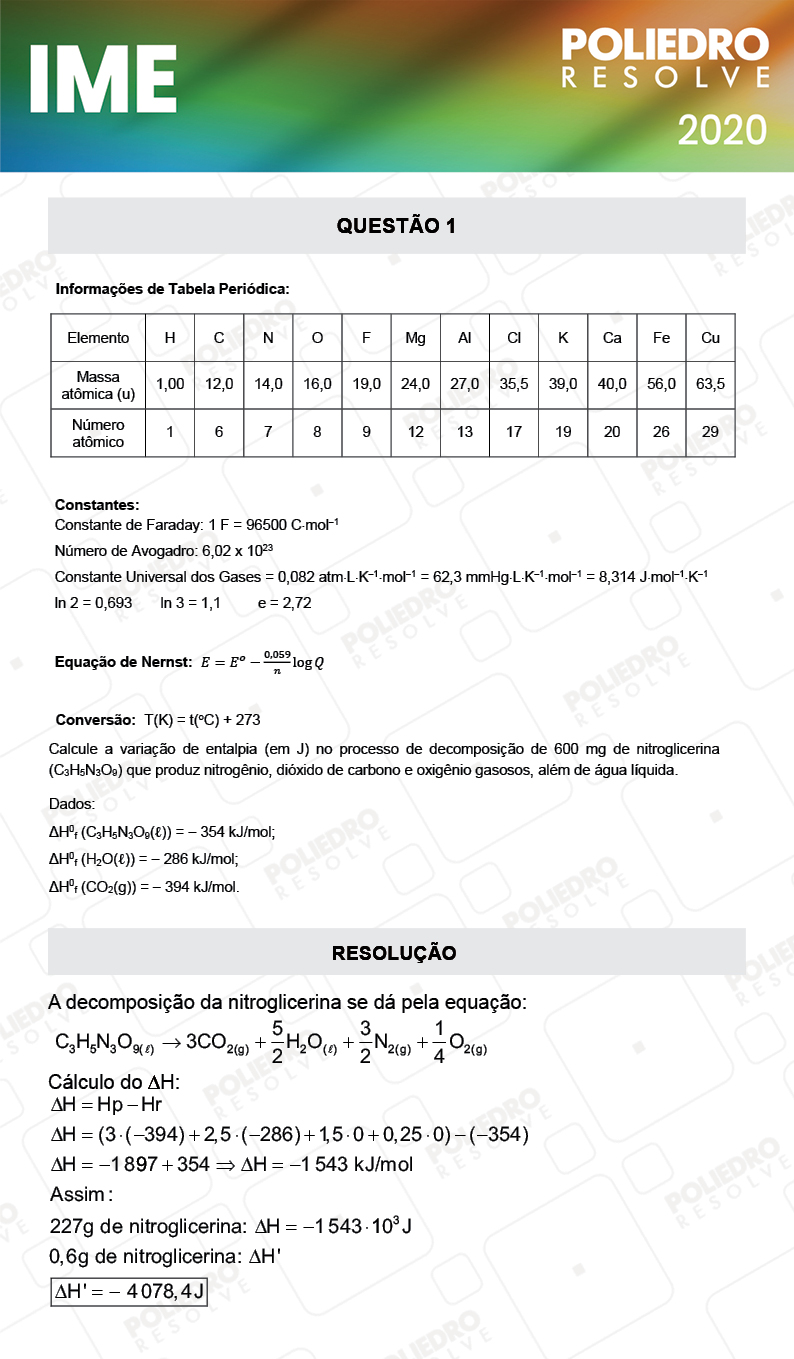 Dissertativa 1 - 2ª Fase - Química - IME 2020