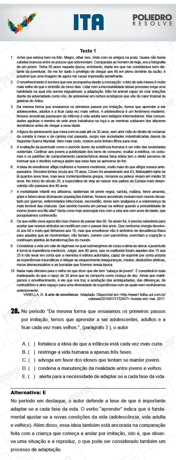 Questão 28 - Português / Inglês - ITA 2018