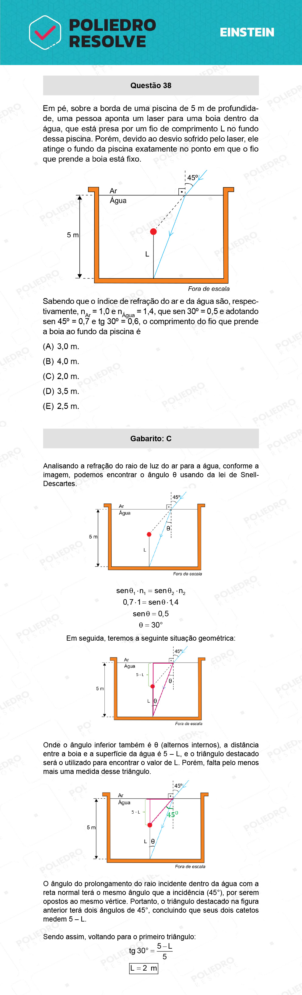 Questão 38 - Fase única - EINSTEIN 2022