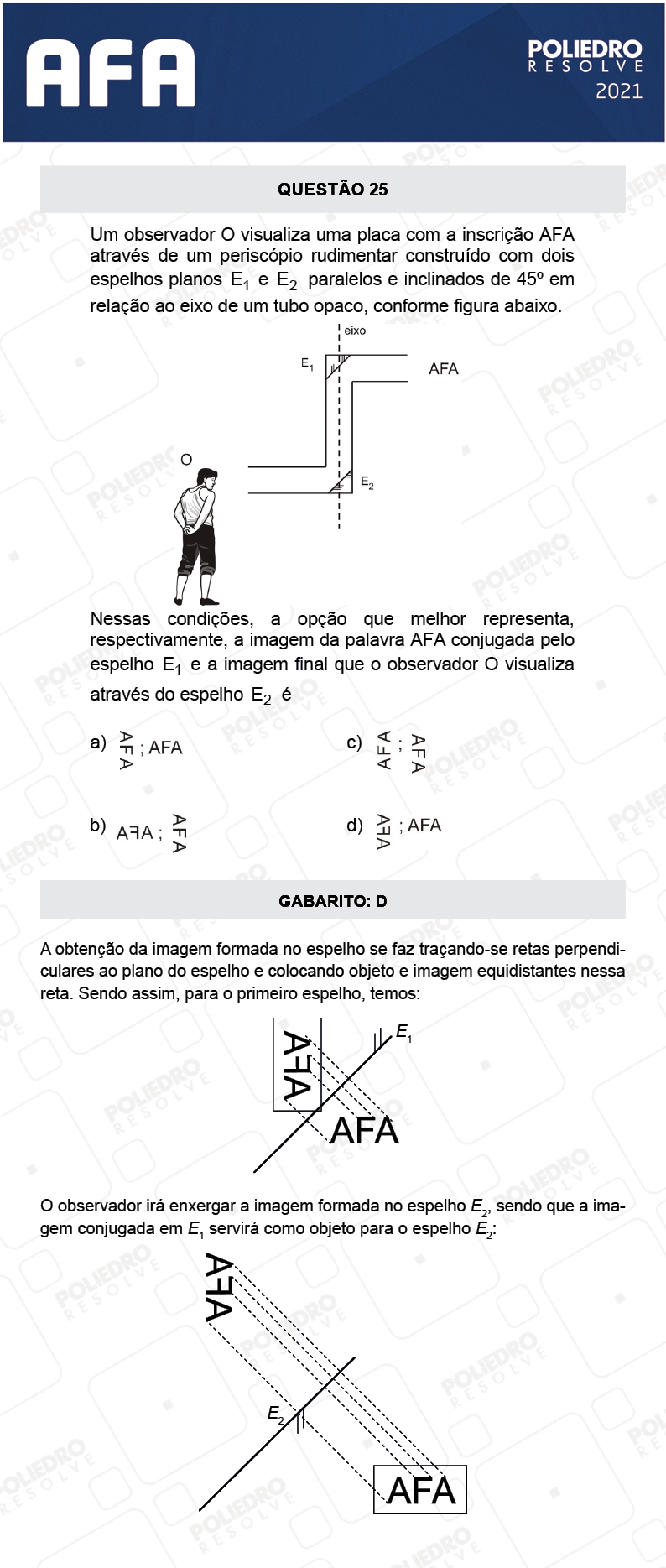 Questão 25 - Prova Tipo A - AFA 2021