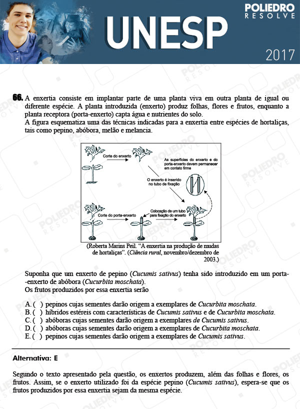 Questão 66 - 1ª Fase - UNESP 2017