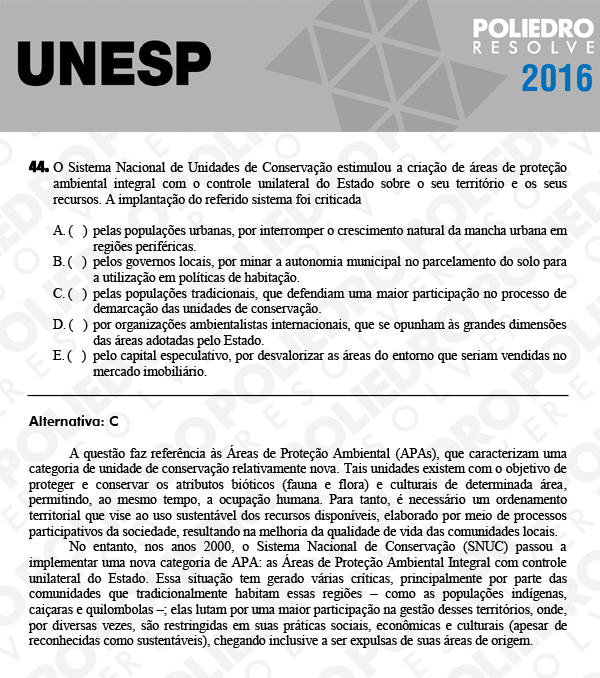 Questão 44 - 1ª Fase - UNESP 2016