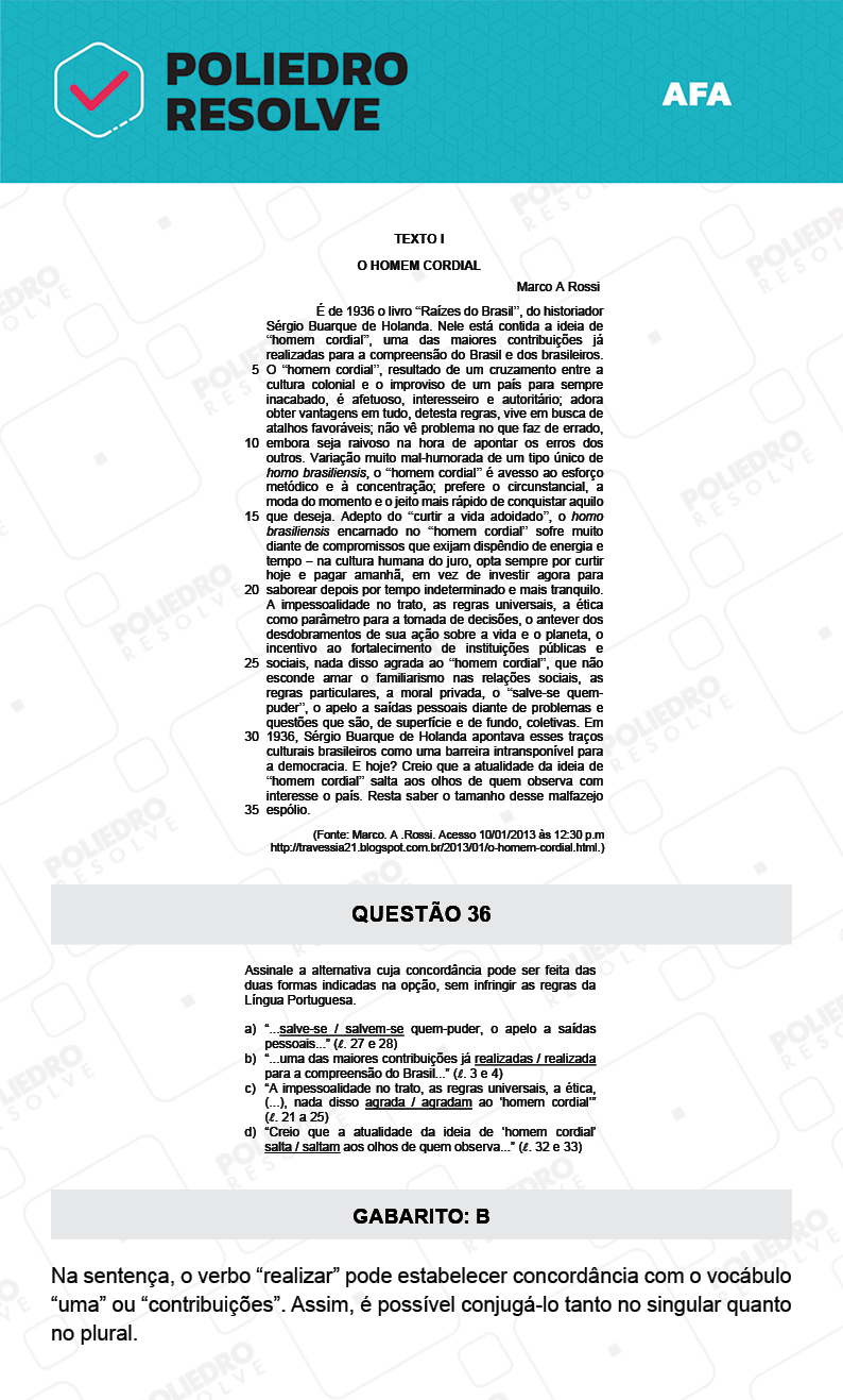 Questão 36 - Prova Tipo A - AFA 2022